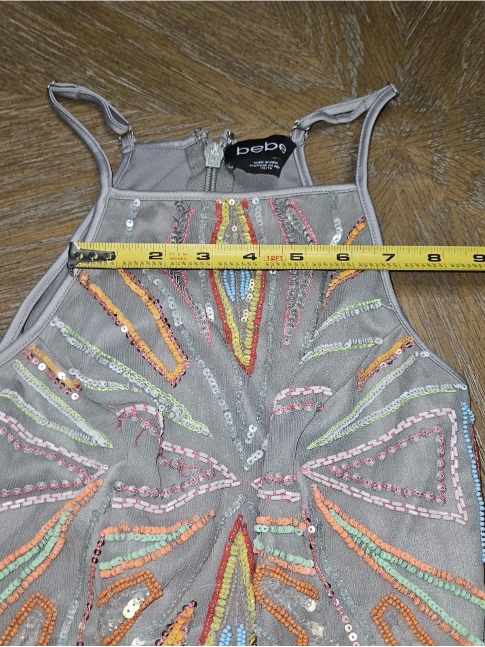 Y2K Bebe Beaded Mesh Satin Babydoll Peplum Cami Top Gray XXS - Picture 8 of 12